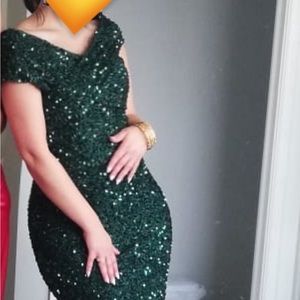 Beautiful Cinderella divine sequence green 2 shoulder dress